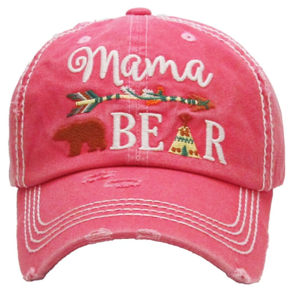 Mama Bear Pink Distressed Adjustable Baseball Hat